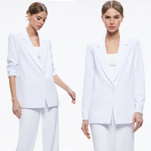 alice + Olivia Denny notch collar white boyfriend blazer - Picture 1 of 9